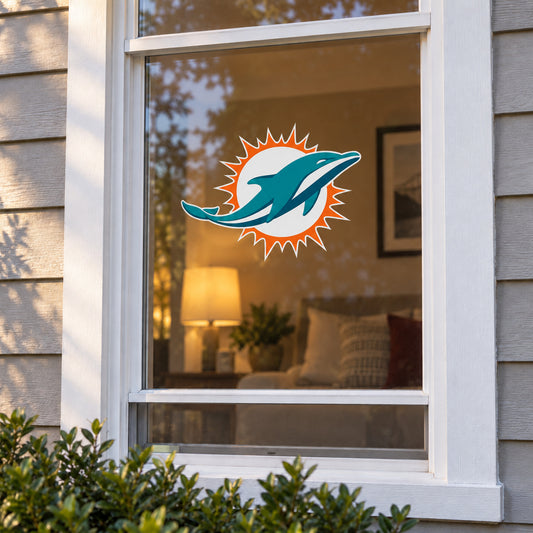 Miami Dolphins decorative sticker displayed on a home window