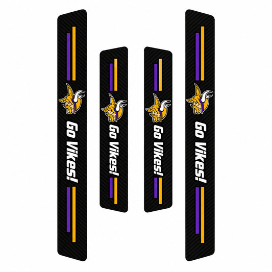 Minnesota Vikings car door sill protector strips — four-piece product layout