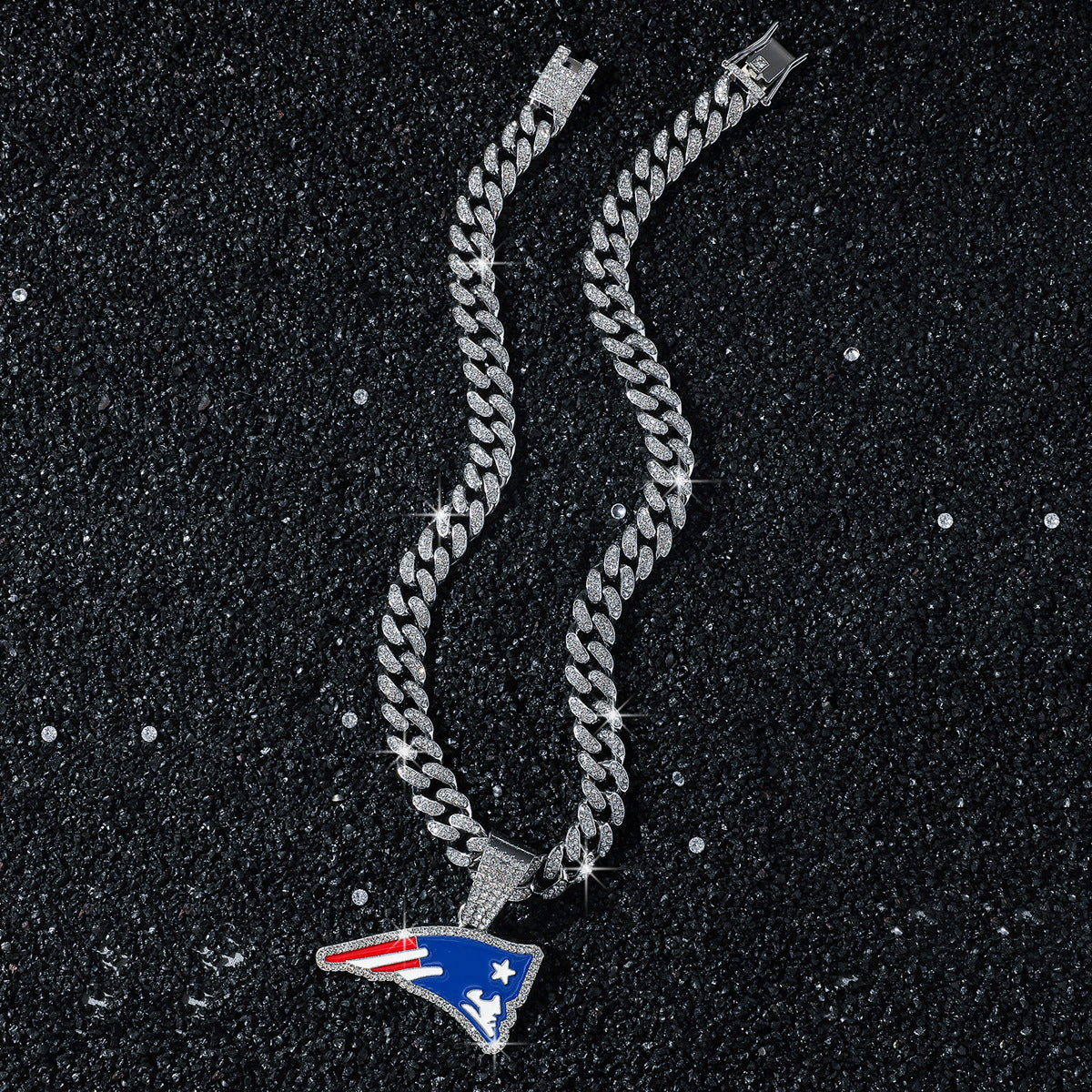 New England Patriots silver-tone rhinestone necklace