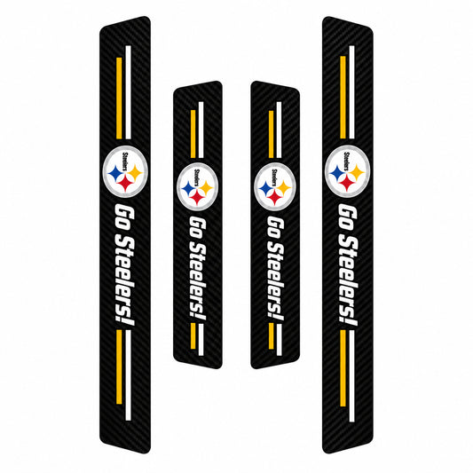 Pittsburgh Steelers car door sill protector strips — four-piece product layout