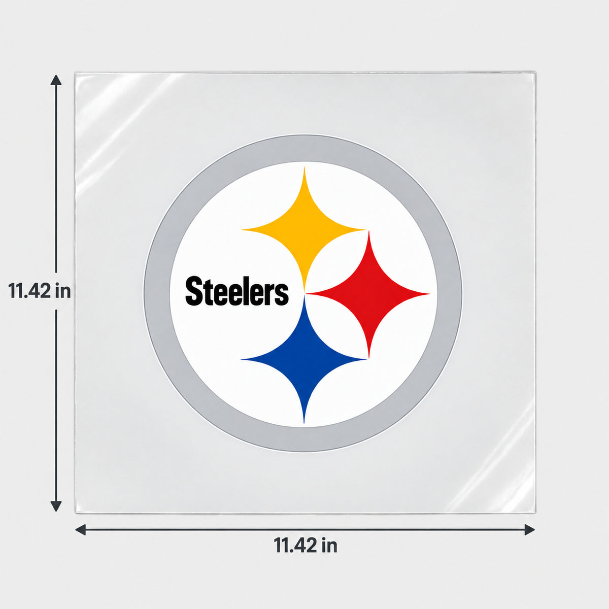 Pittsburgh Steelers decorative sticker displayed on clear film with size markings