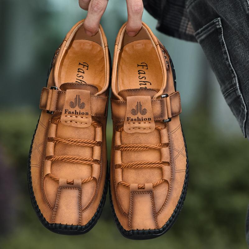 Handmade outdoor men's casual breathable leather shoes - Bellkmart