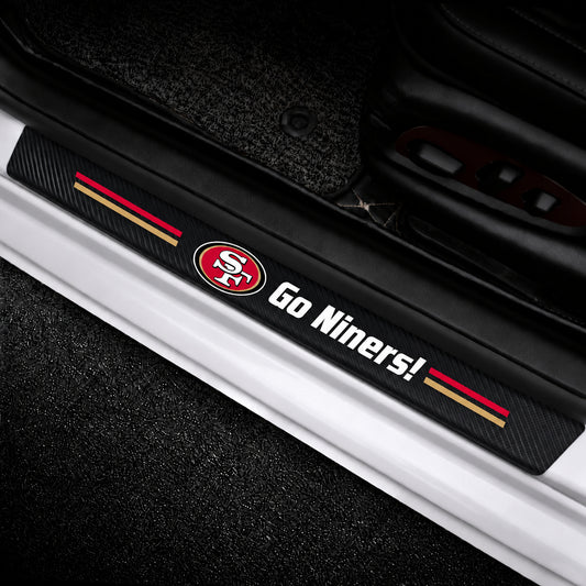 San Francisco 49ers car door sill protector strips — vehicle installation view