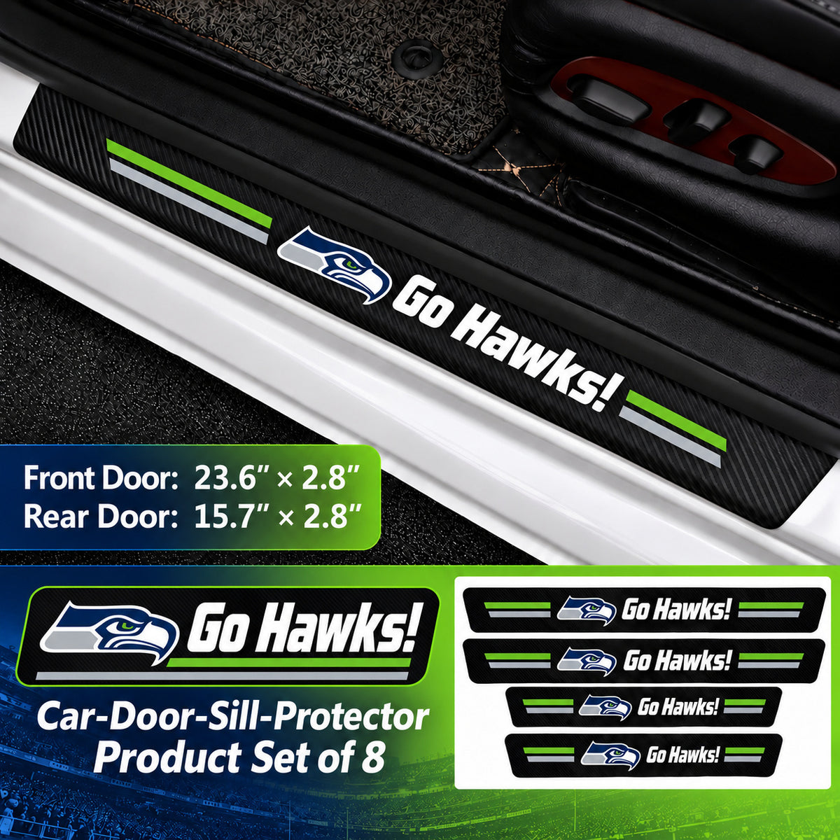 Seattle Seahawks car door sill protector strips — 2 sets of 8 pieces