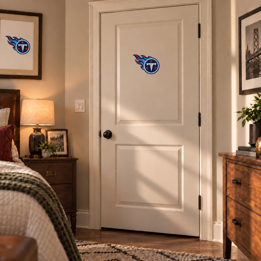 Tennessee Titans decorative sticker on an interior door, corrected 29 cm proportion