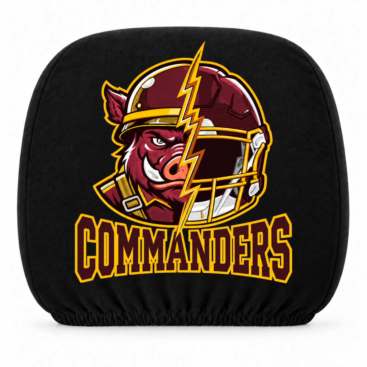 Washington Commanders car headrest cover, Style 2 illustrated mascot design, white background