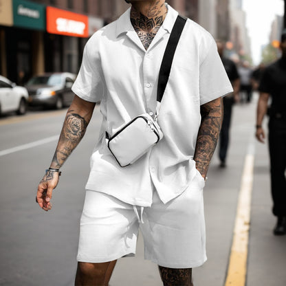 Stylish Ribbed Effortless Comfort Modern Elegance Shirt & Shorts Set - Bellkmart