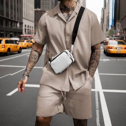 Stylish Ribbed Effortless Comfort Modern Elegance Shirt & Shorts Set - Bellkmart