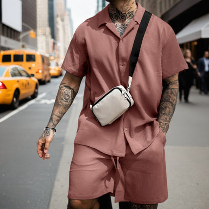 Stylish Ribbed Effortless Comfort Modern Elegance Shirt & Shorts Set - Bellkmart