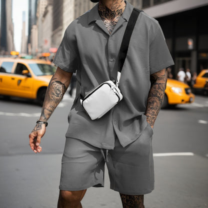 Stylish Ribbed Effortless Comfort Modern Elegance Shirt & Shorts Set - Bellkmart