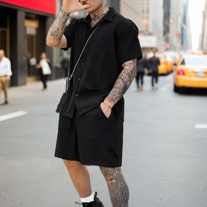 Stylish Ribbed Effortless Comfort Modern Elegance Shirt & Shorts Set - Bellkmart