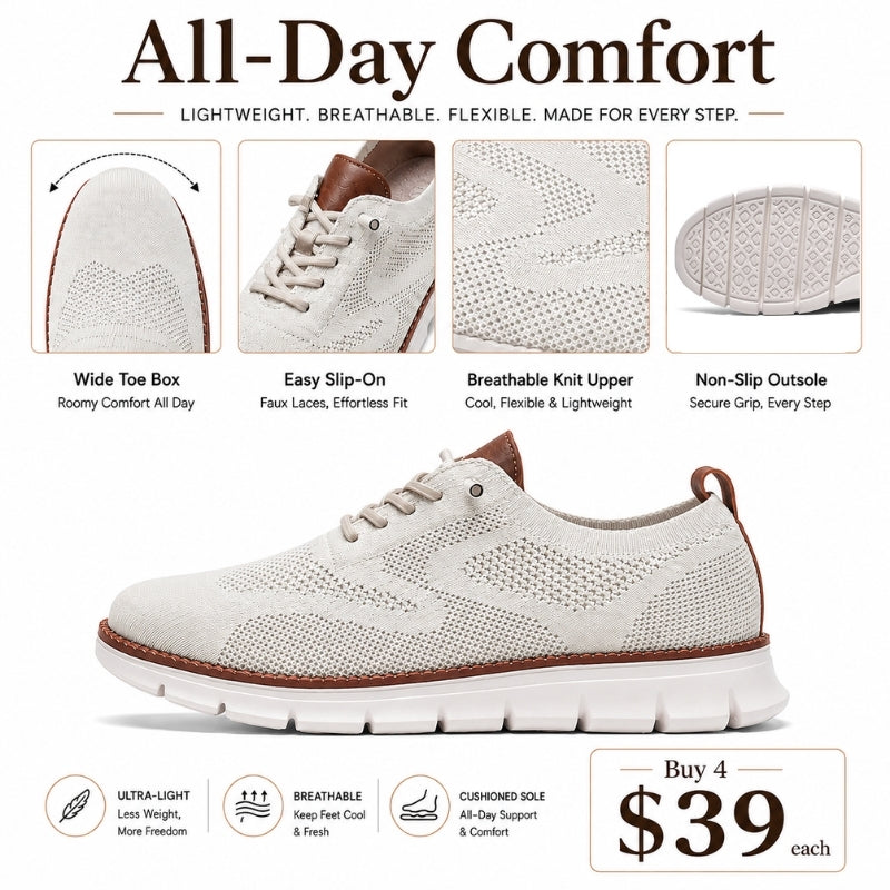 Men’s Wide Toe Box Breathable Slip-On Comfort Walking Shoes