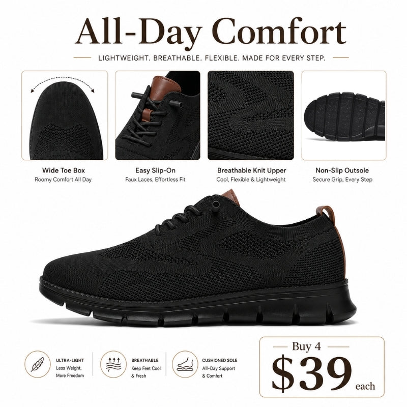 Men’s Wide Toe Box Breathable Slip-On Comfort Walking Shoes