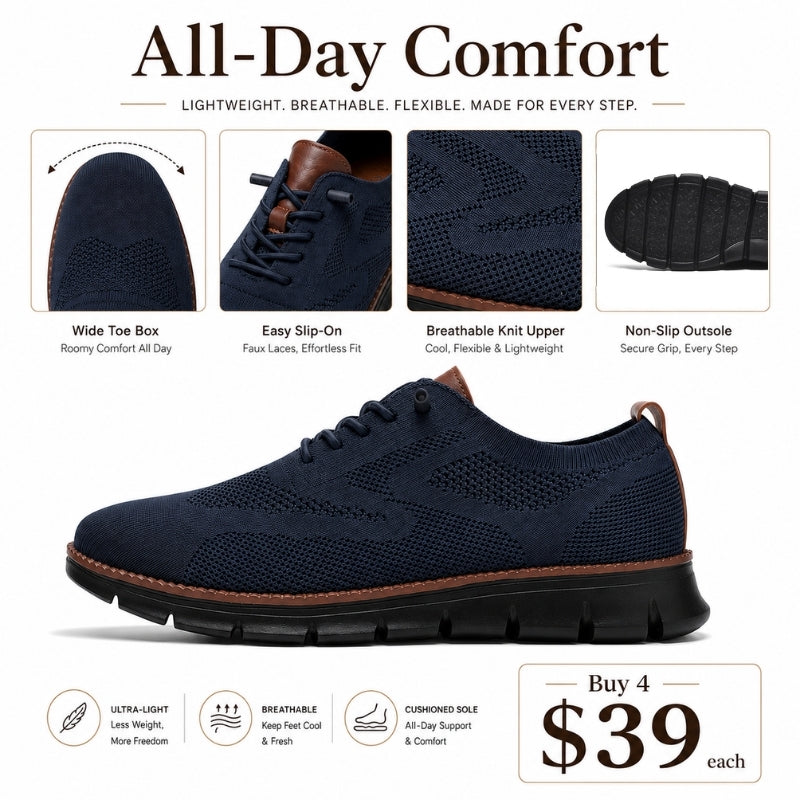 Men’s Wide Toe Box Breathable Slip-On Comfort Walking Shoes