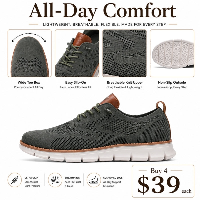Men’s Wide Toe Box Breathable Slip-On Comfort Walking Shoes