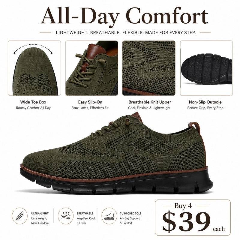 Men’s Wide Toe Box Breathable Slip-On Comfort Walking Shoes