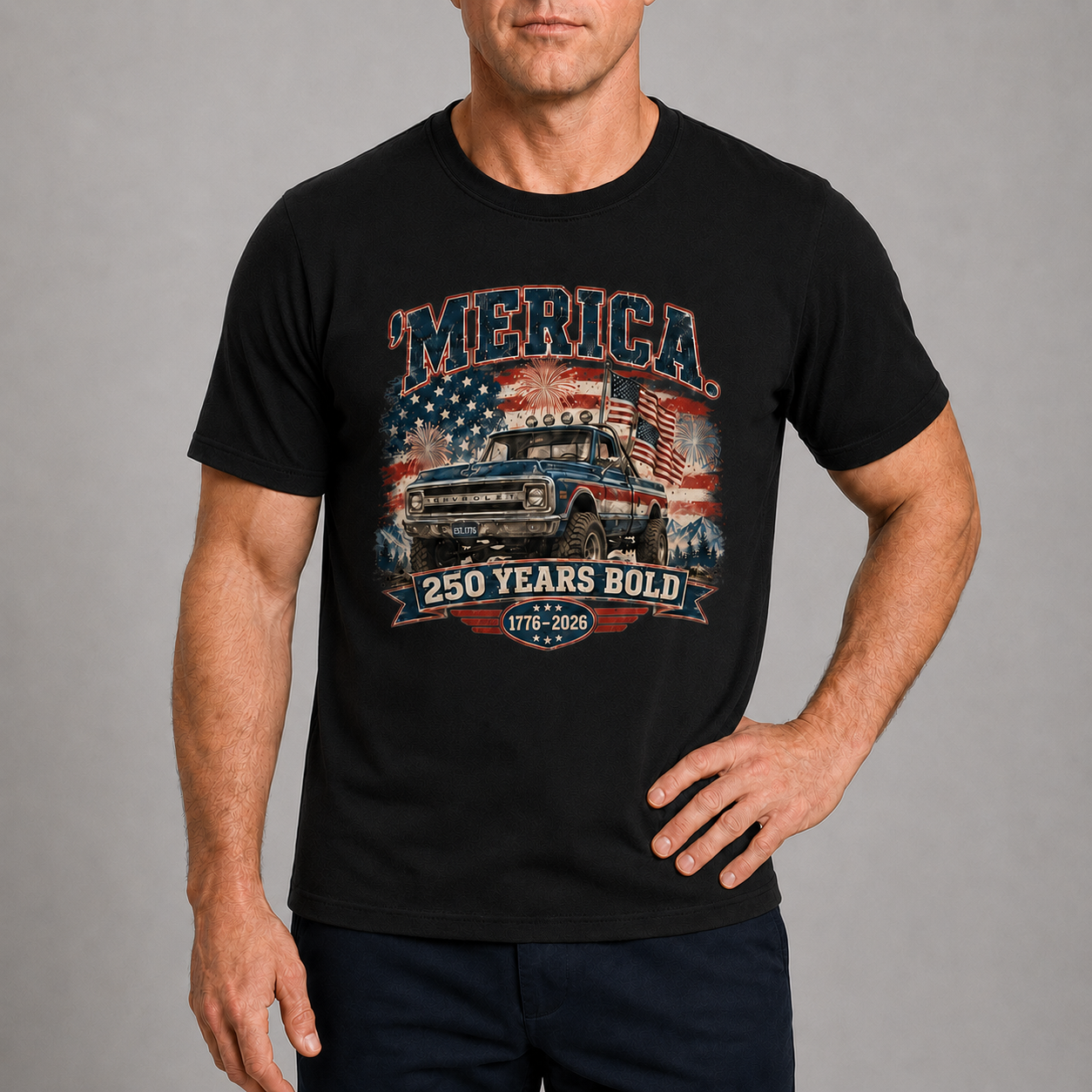 Men’s ’Merica 250 Vintage Pickup Graphic Tee - Bellkmart