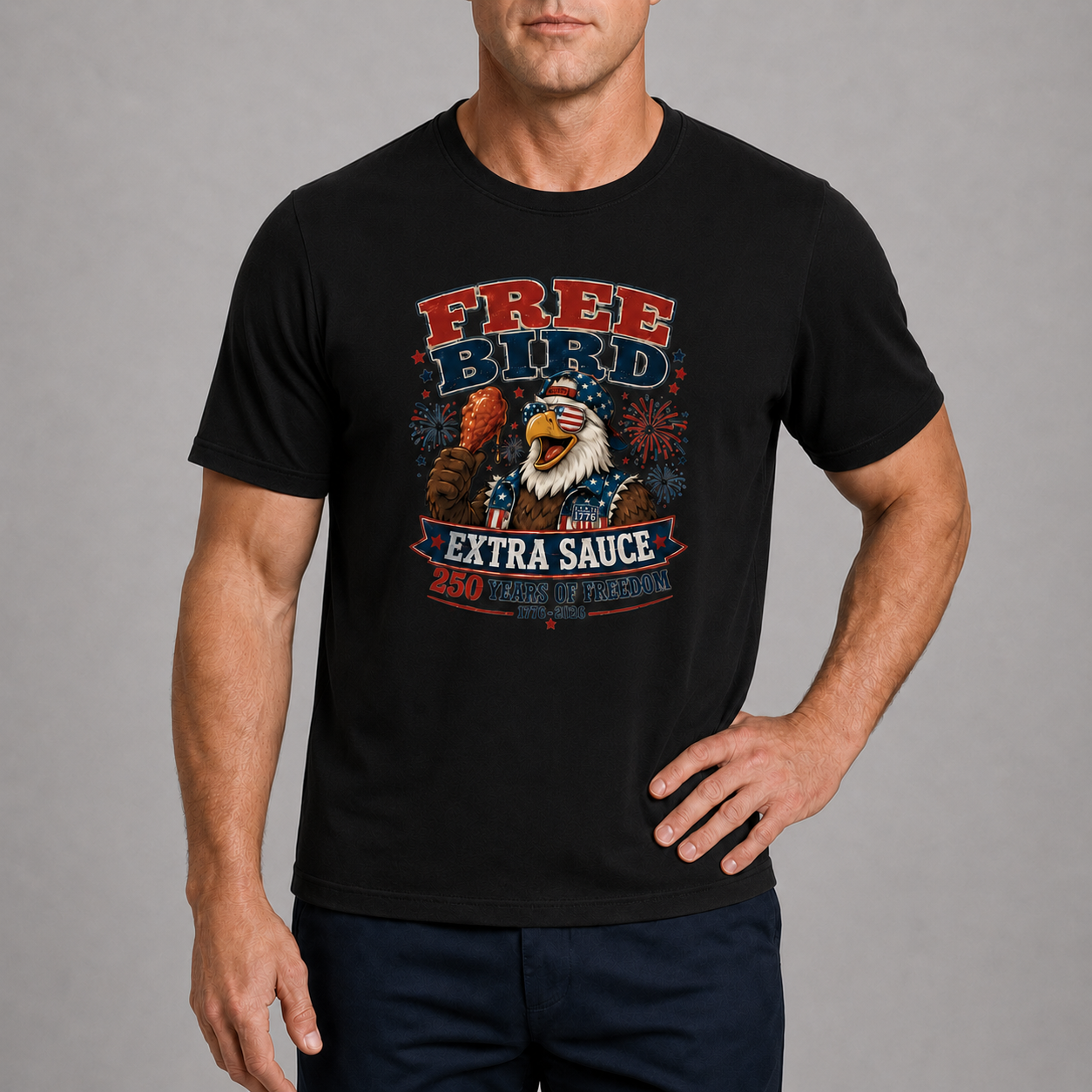 Men’s Free Bird Extra Sauce 4th of July Tee - Bellkmart