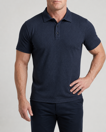 LuxeKnit™ Men’s Ice Silk Mesh Polo Shirt - Navy Blue - Bellkmart