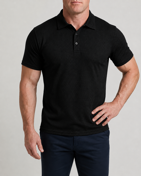 LuxeKnit™ Men’s Ice Silk Mesh Polo Shirt - Black