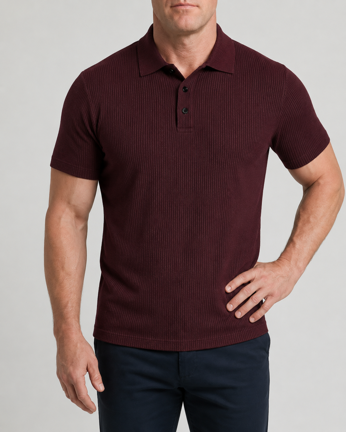 LuxeKnit™ Men’s Ice Silk Mesh Polo Shirt - Red Wine - Bellkmart