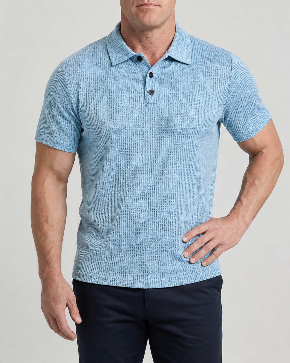 LuxeKnit™ Men’s Ice Silk Mesh Polo Shirt - Light Blue - Bellkmart