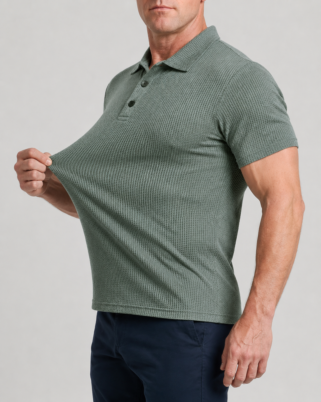 LuxeKnit™ Men’s Ice Silk Mesh Polo Shirt - Light Blue - Bellkmart
