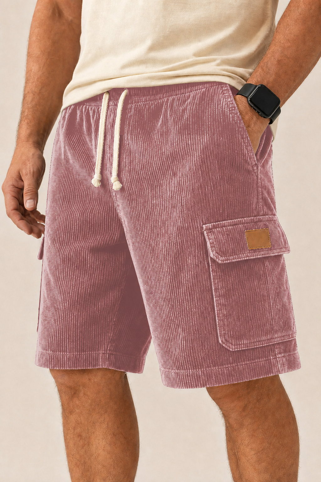Big & Tall Corduroy Cargo Shorts with Elastic Waist - Bellkmart