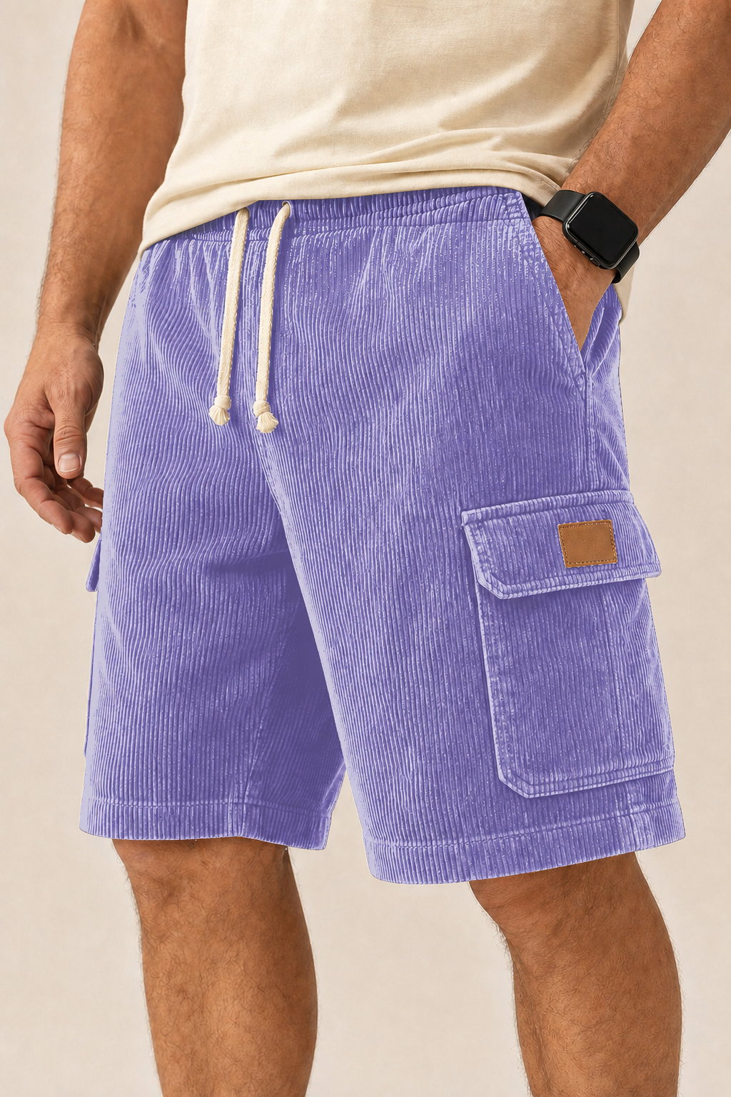 Big & Tall Corduroy Cargo Shorts with Elastic Waist - Bellkmart
