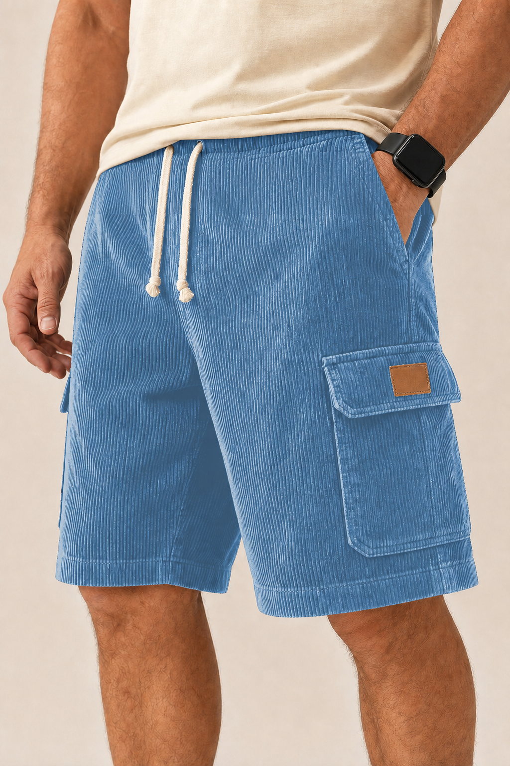 Big & Tall Corduroy Cargo Shorts with Elastic Waist - Bellkmart