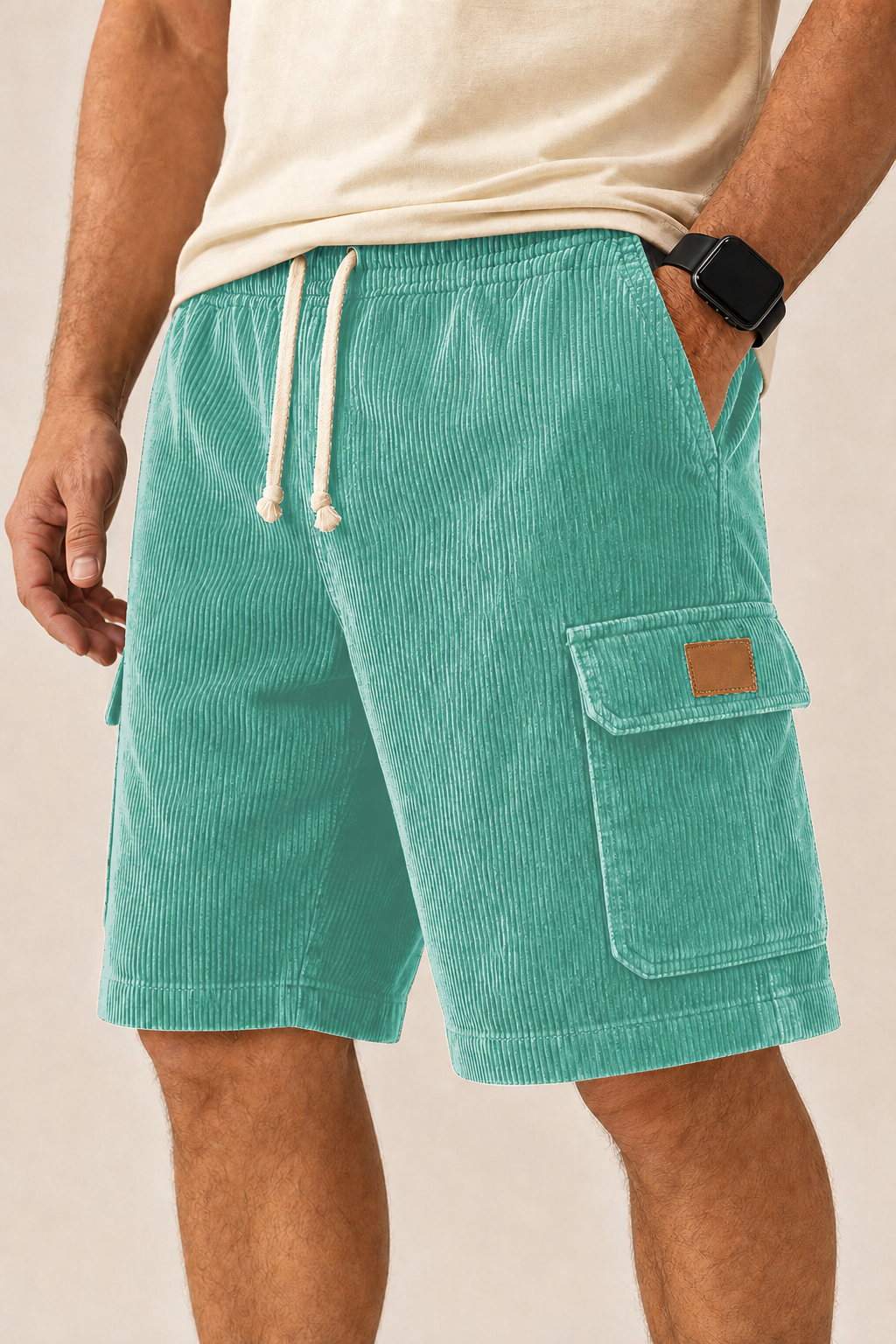 Big & Tall Corduroy Cargo Shorts with Elastic Waist - Bellkmart