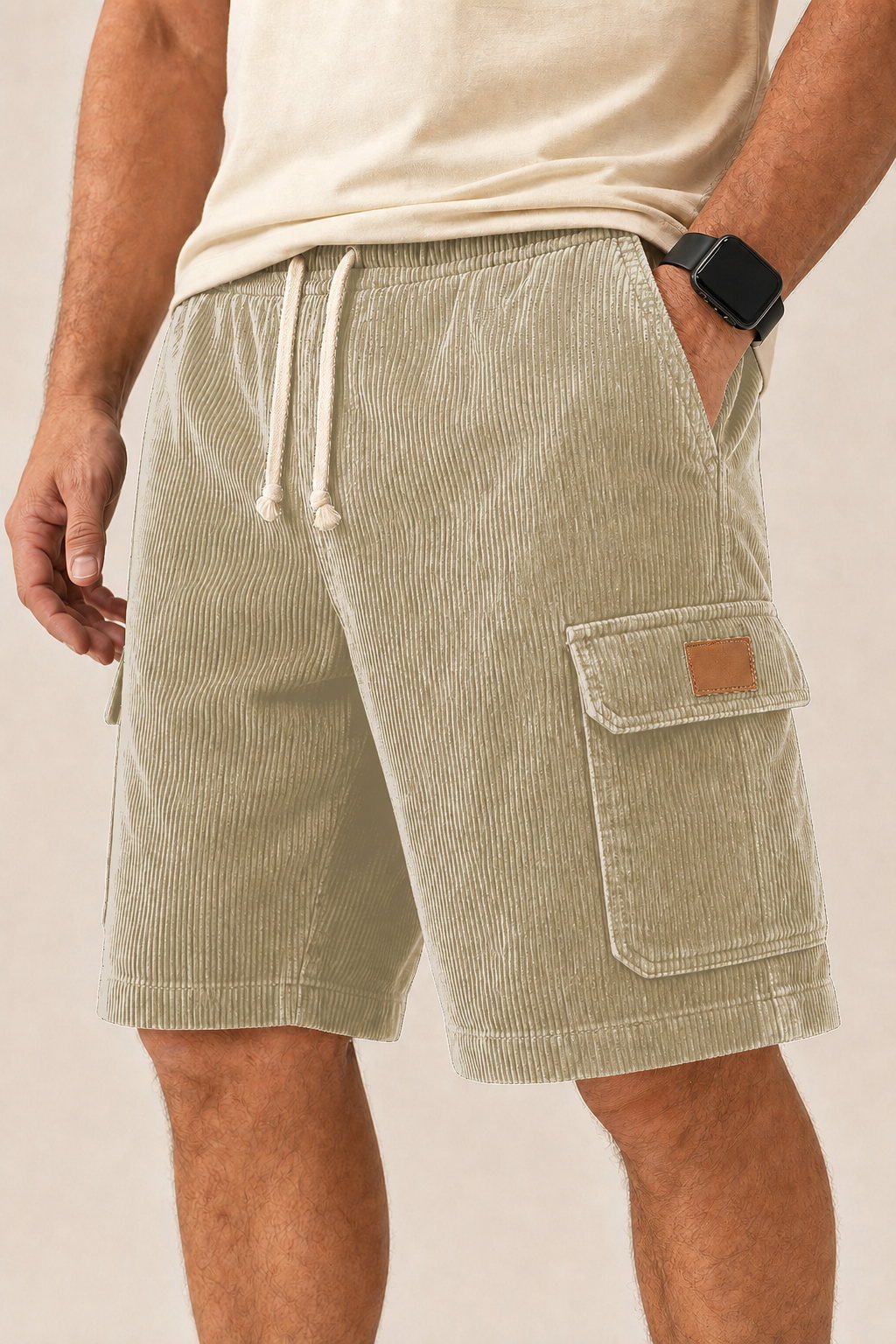Big & Tall Corduroy Cargo Shorts with Elastic Waist - Bellkmart