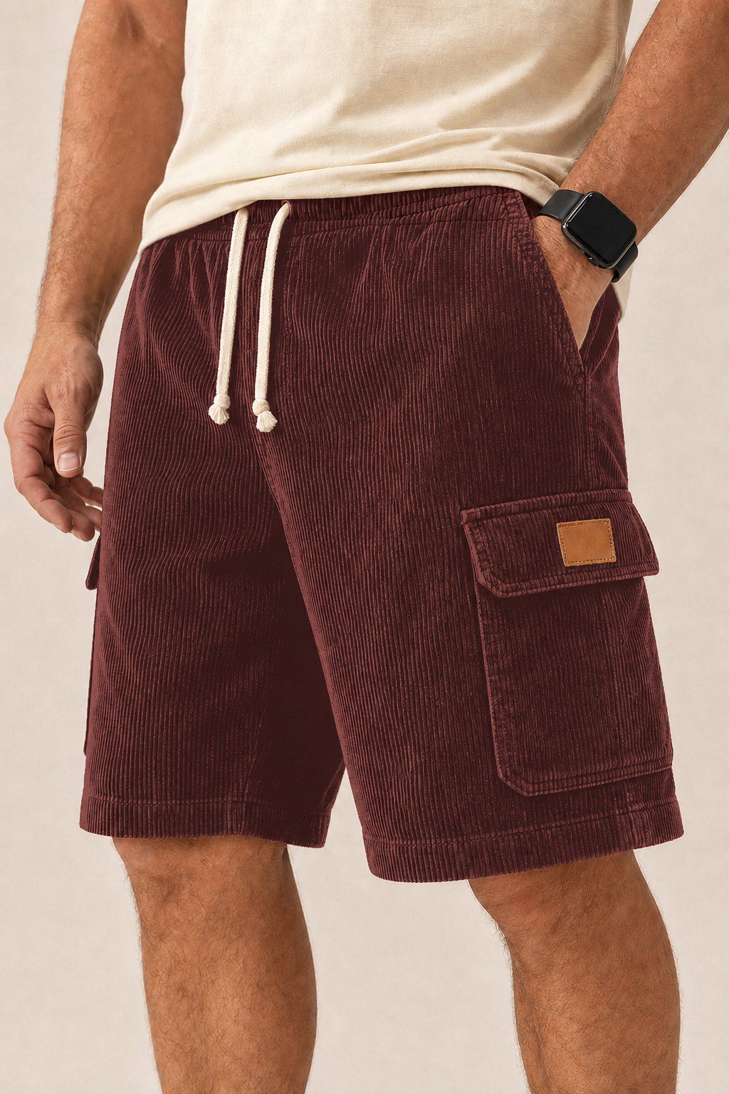 Big & Tall Corduroy Cargo Shorts with Elastic Waist - Bellkmart