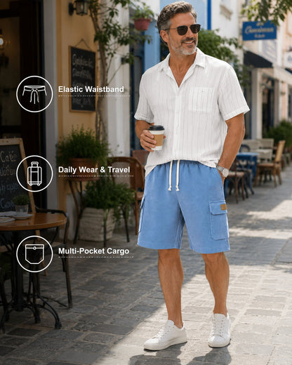 Big & Tall Corduroy Cargo Shorts with Elastic Waist - Bellkmart