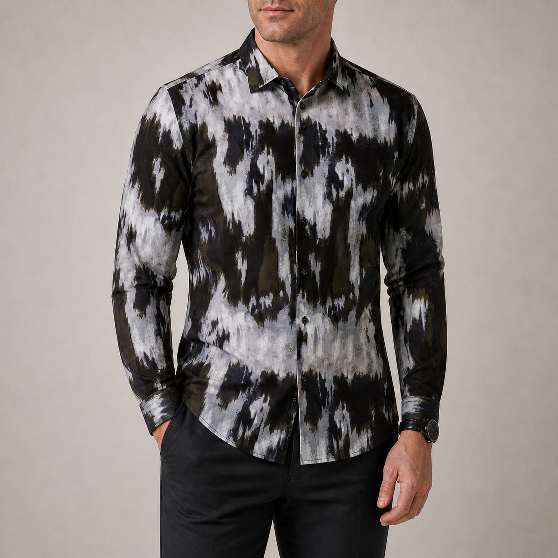 Drift men's abstract print shirt studio outfit