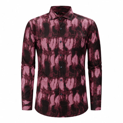 Drift men's abstract print roll-sleeve shirt in Burgundy Ink, view 01