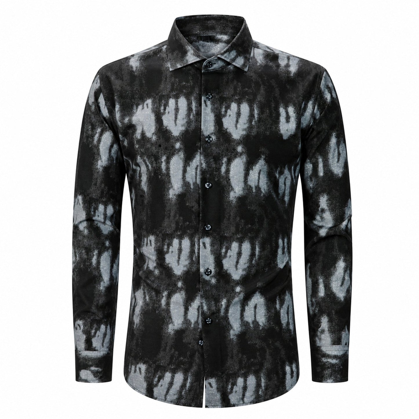 Drift men's abstract print roll-sleeve shirt in Charcoal Ink, view 01