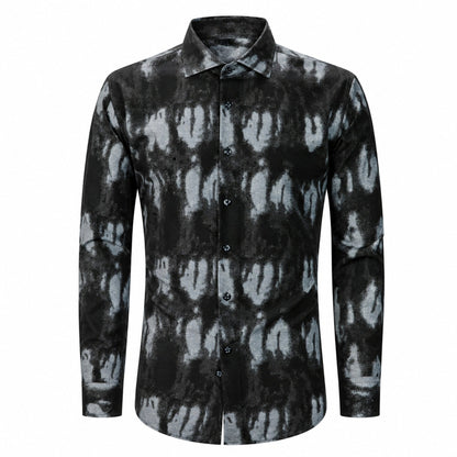 Drift men's abstract print roll-sleeve shirt in Charcoal Ink, view 01