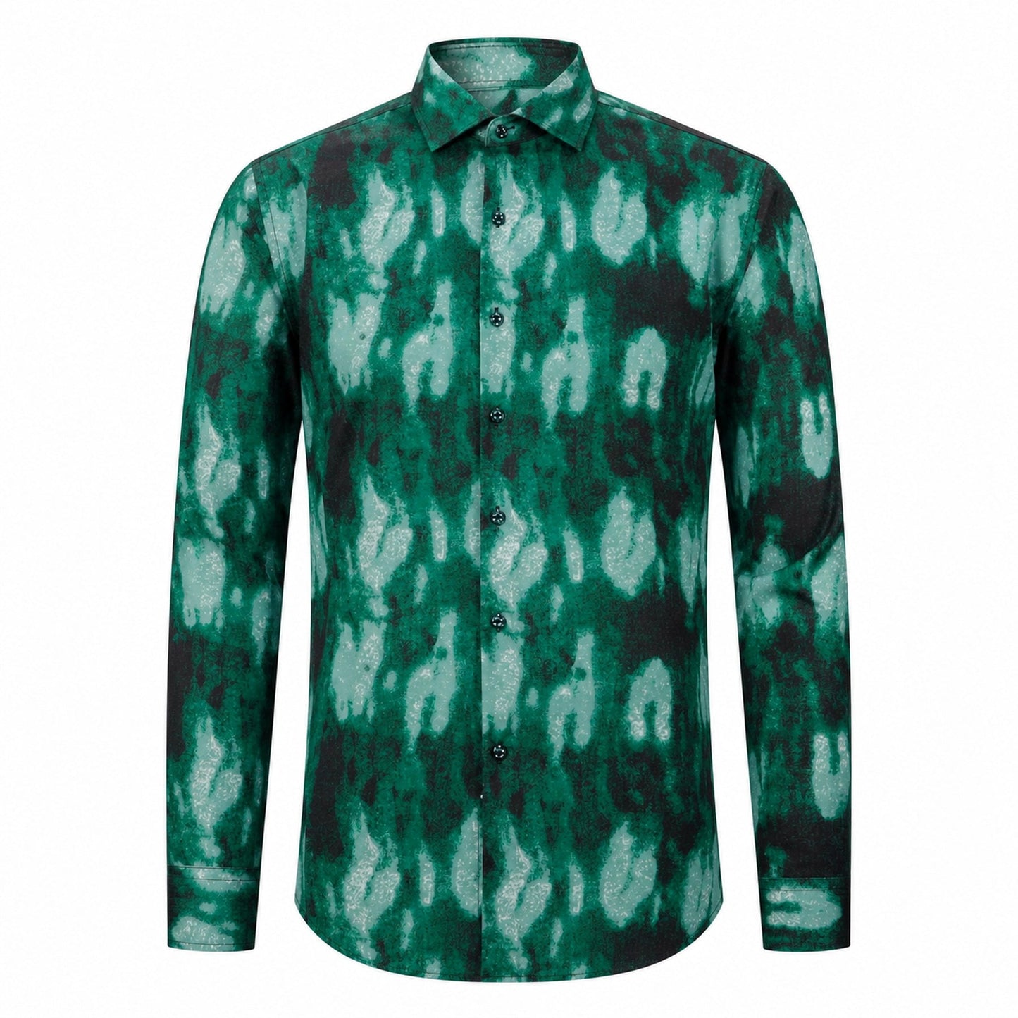 Drift men's abstract print roll-sleeve shirt in Emerald Ink, view 01