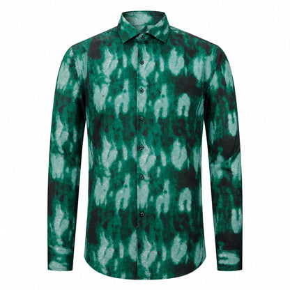 Drift men's abstract print roll-sleeve shirt in Emerald Ink, view 01