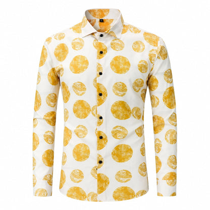 Drift men's abstract print roll-sleeve shirt in Golden Pebble, view 01