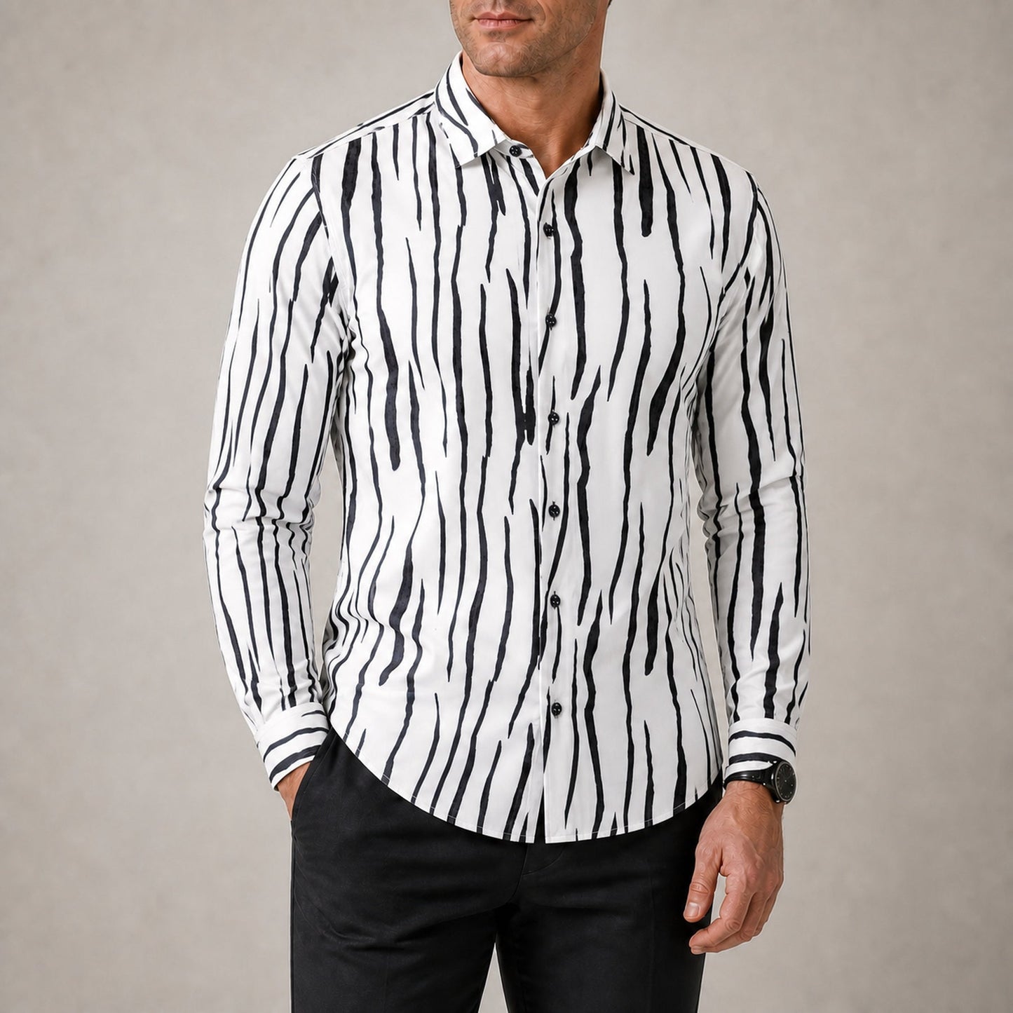 Drift men's abstract print roll-sleeve shirt in Ivory Ripple, view 02