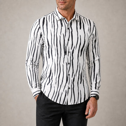 Drift men's abstract print roll-sleeve shirt in Ivory Ripple, view 02