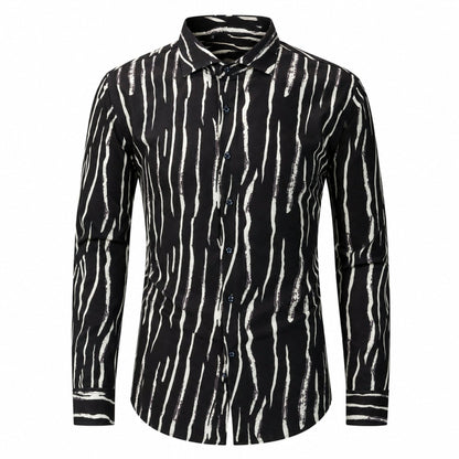 Drift men's abstract print roll-sleeve shirt in Midnight Ripple, view 01