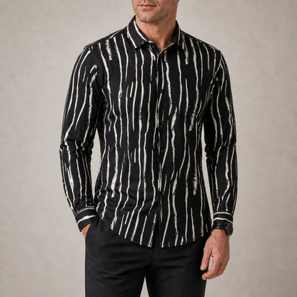 Drift men's abstract print roll-sleeve shirt in Midnight Ripple, view 02