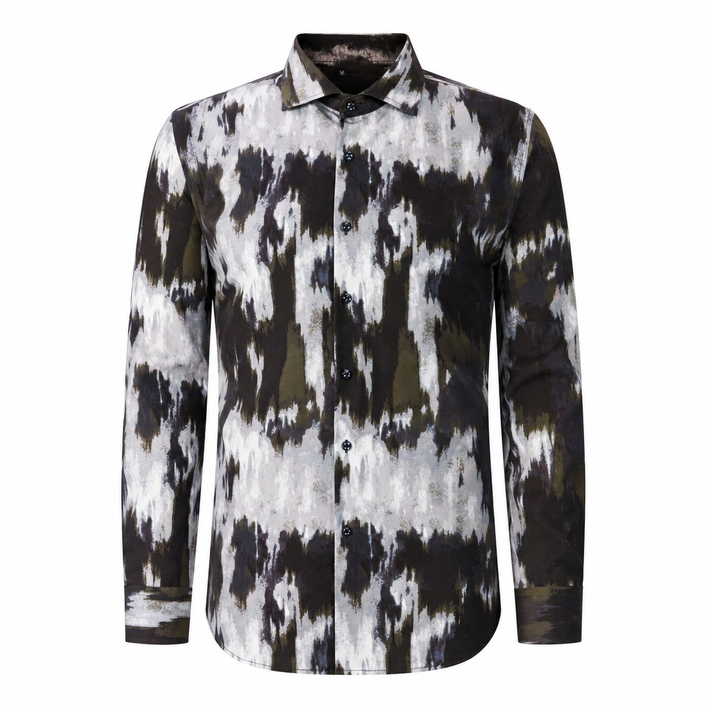 Drift men's abstract print roll-sleeve shirt in Monochrome Ink, view 01
