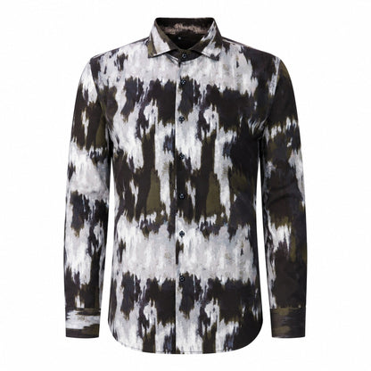 Drift men's abstract print roll-sleeve shirt in Monochrome Ink, view 01