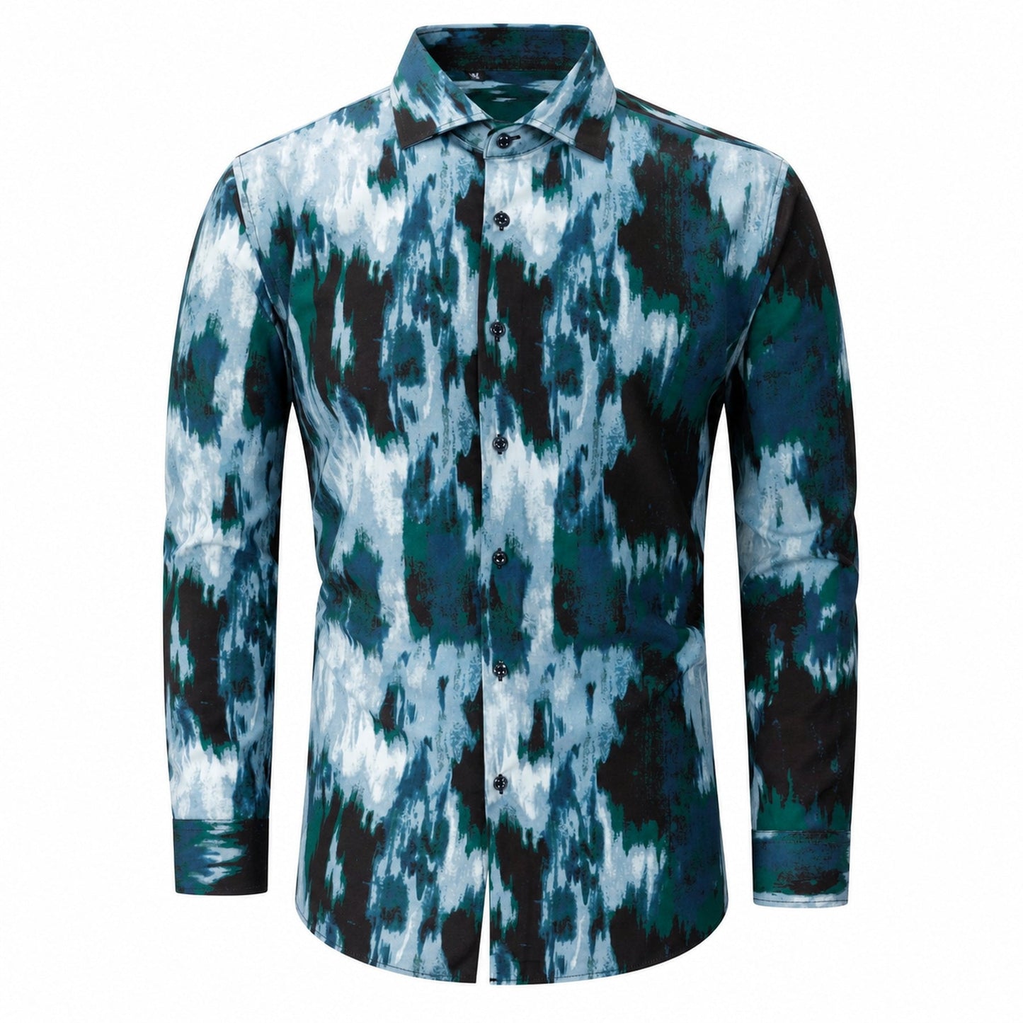 Drift men's abstract print roll-sleeve shirt in Ocean Ink, view 01