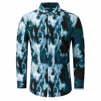 Drift men's abstract print roll-sleeve shirt in Ocean Ink, view 01