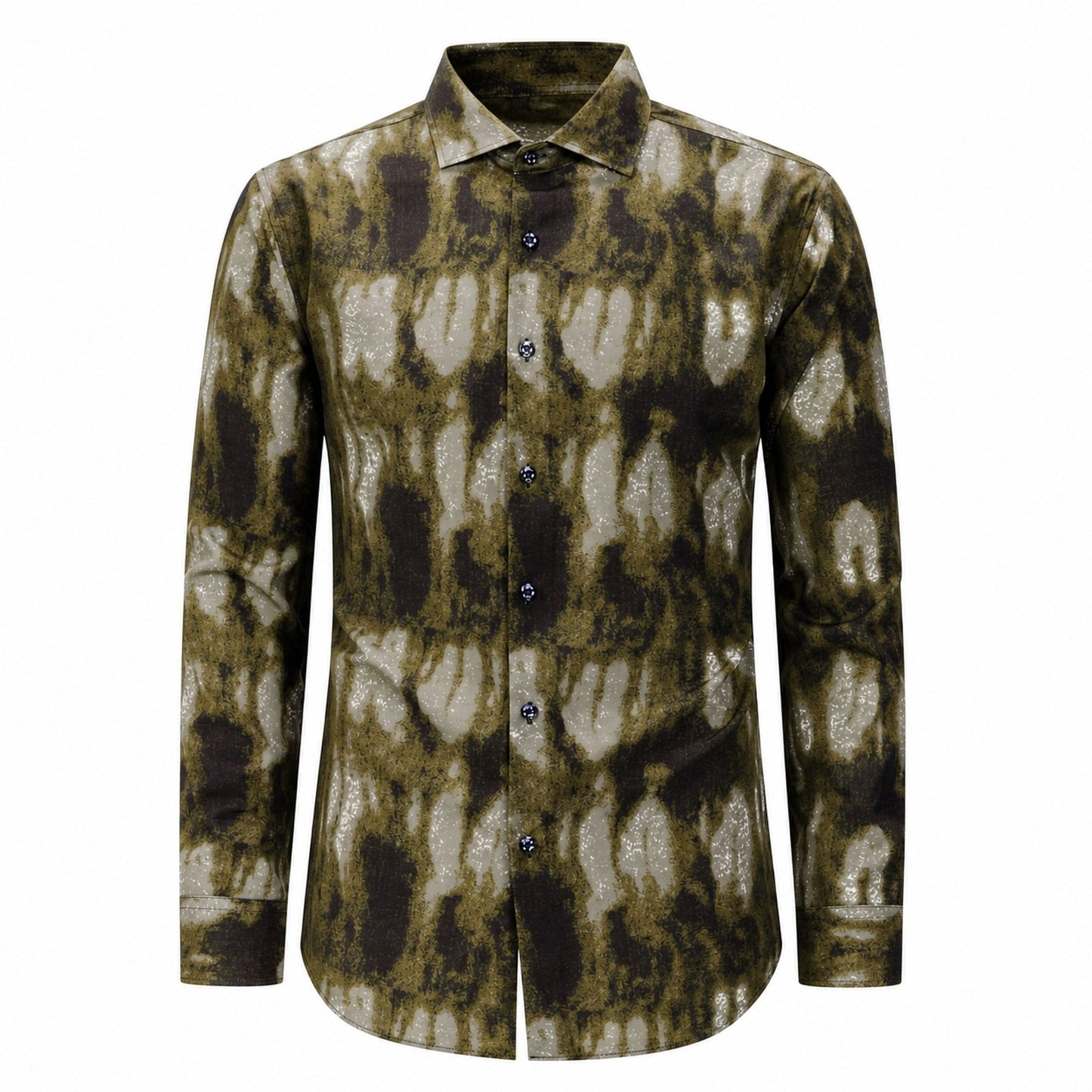 Drift men's abstract print roll-sleeve shirt in Olive Ink, view 01